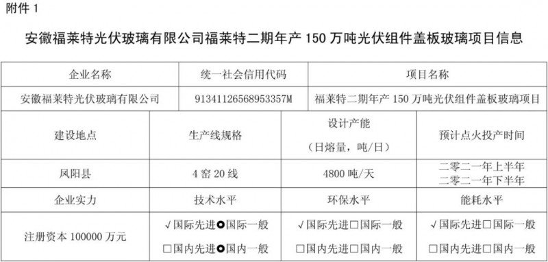 安徽光伏玻璃項(xiàng)目聽(tīng)證會(huì)公告（另含云南、湖北等）