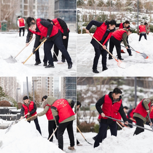 白雪更映“志愿紅”，山東電建公司志愿者掃雪除冰在行動(dòng)