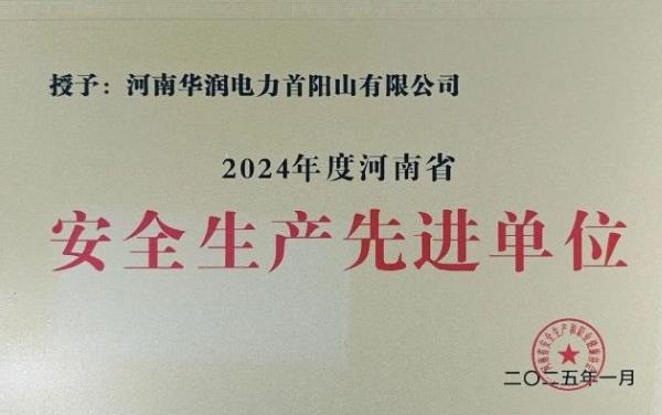 華潤電力洛陽公司榮獲“2024年度河南省安全生產(chǎn)先進單位”榮譽稱號